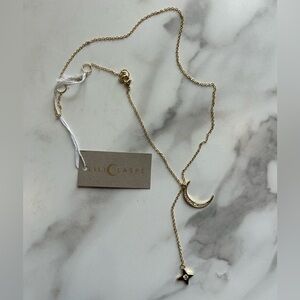 Lili Claspe Rope the Moon Star Lariat Chain Necklace Gold Tone 16 to 18 in NEW